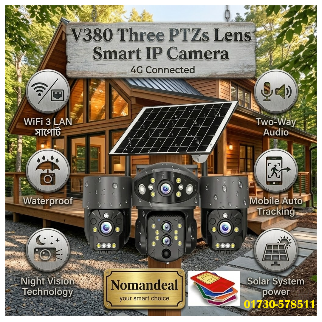 Solar 4G sim support New Advance 3 Lens PTZ 3 Display Outdoor Waterproof All Rounder Camera